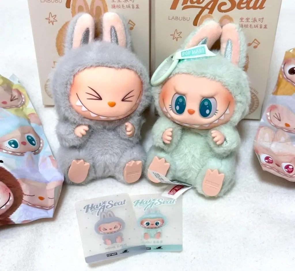 Osaka store shelf — Have a Seat close-up highlighting HEHE and SISI box names