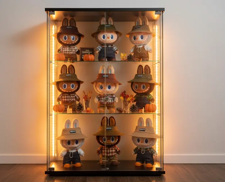 Detolf cabinet with warm lighting highlighting Fall in Wild autumn tones