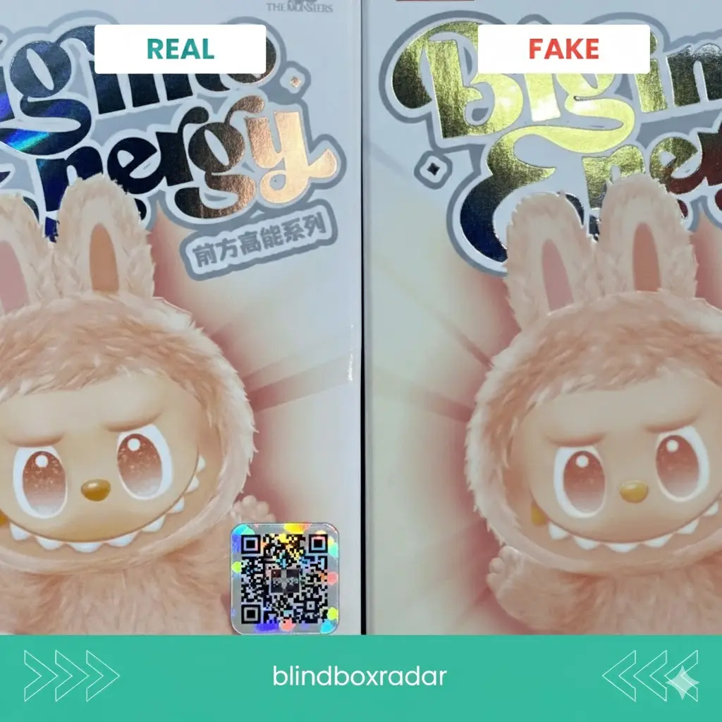 Macro of eye print, tooth edges, ear gradients and hologram/QR for authenticity check